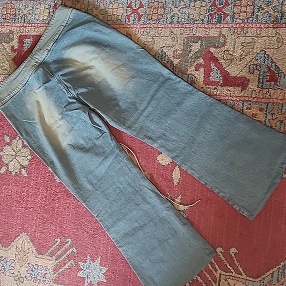 NWT Y2K JOE BOXER PATCHWORK FLARE JEANS WITH FRINGE BELT - Picture 10 of 11